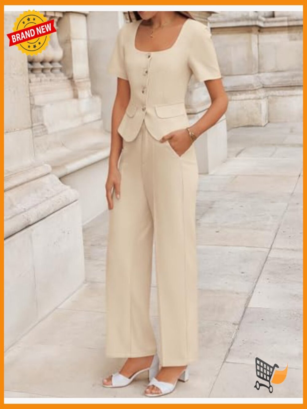 Women's 2-Piece Blazer & Wide Leg Pants Set Business Casual - Picture 6 of 7